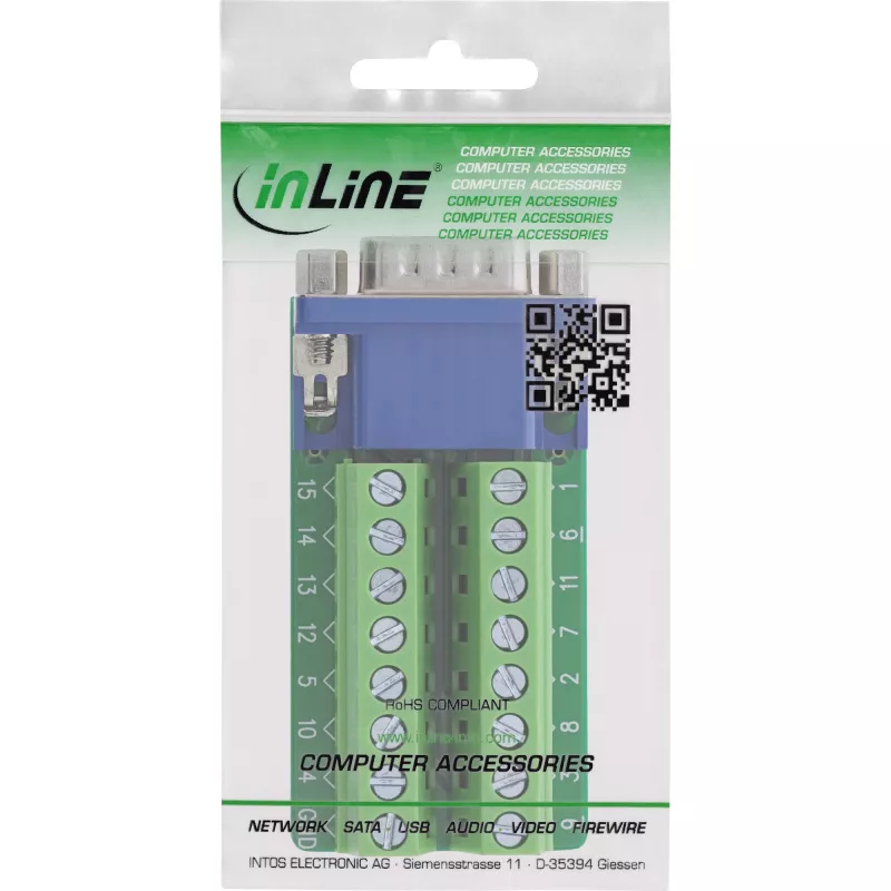 InLine 92503B stieples savienotājs Spaiļu bloks, VGA (HD15) Zils, Zaļš