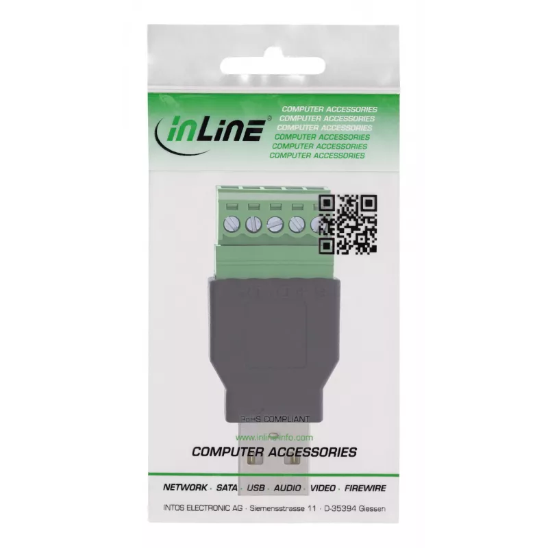 InLine 92504A vadu savienotājs USB-A / spaiļu bloks, 5 kontaktu, melns, zaļš