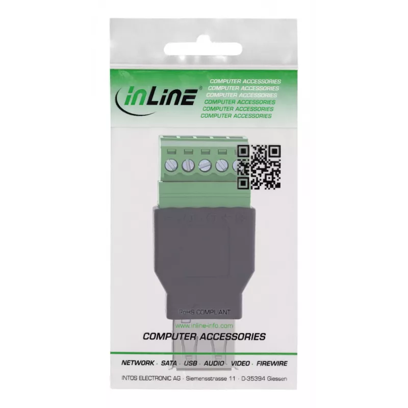 InLine 92504B vadu savienotājs USB-A / spaiļu bloks, 5 kontaktu Melns, Zaļš