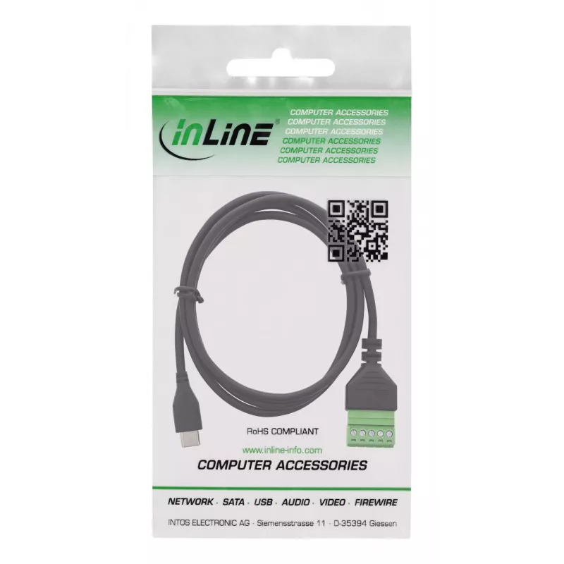 InLine 92504E vadu savienotājs USB-C / Spaiļu bloks, 5 kontaktu, melns, zaļš