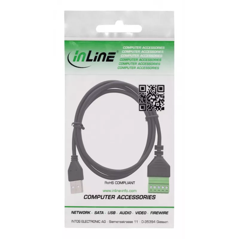 InLine 92504G vadu savienotājs USB-A / Spaiļu bloks, 5 kontaktu Melns, Zaļš