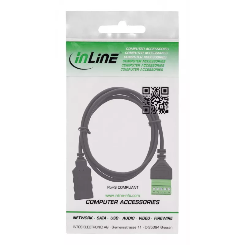 InLine 92504H vadu savienotājs USB-A / spaiļu bloks, 5 kontaktu, melns, zaļš