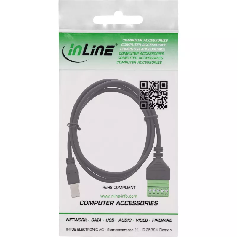 InLine 92504I vadu savienotājs USB-B / Spaļu bloks, 5 kontaktu, melns, zaļš
