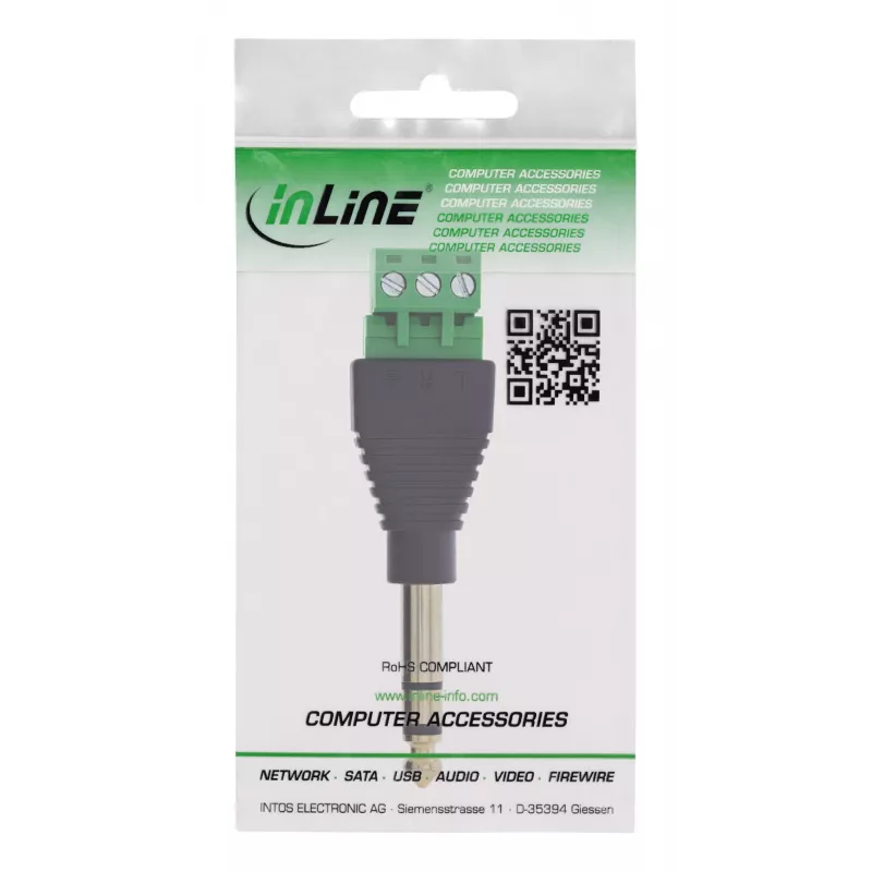 InLine 92504L vadu savienotājs 6,35 mm 3 kontaktu ligzda TRS / Spaiļu bloks 3 spailes Melns, Zaļš