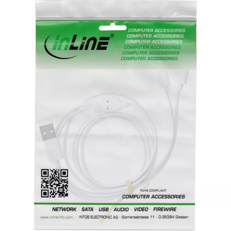 InLine 35122W USB kabelis USB 2.0 2 m USB A 2 x USB C Balts