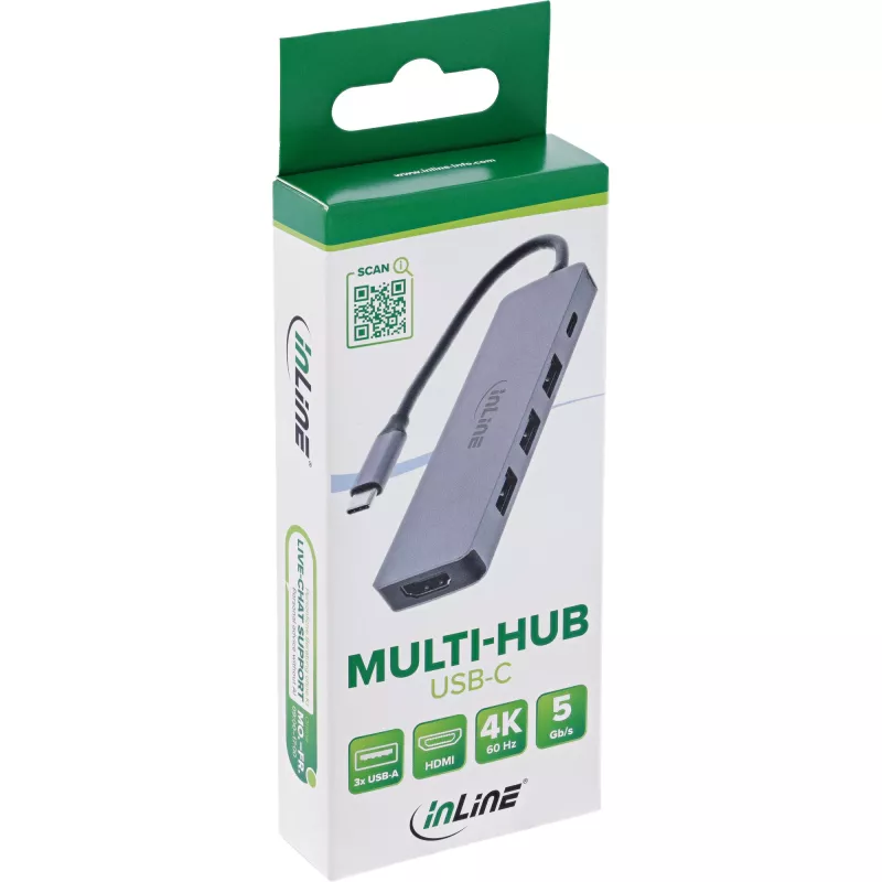 InLine 33271A saskarnes centrmezgls USB 3.2 Gen 1 (3.1 Gen 1) Type-C 5000 Mbit/s pelēks