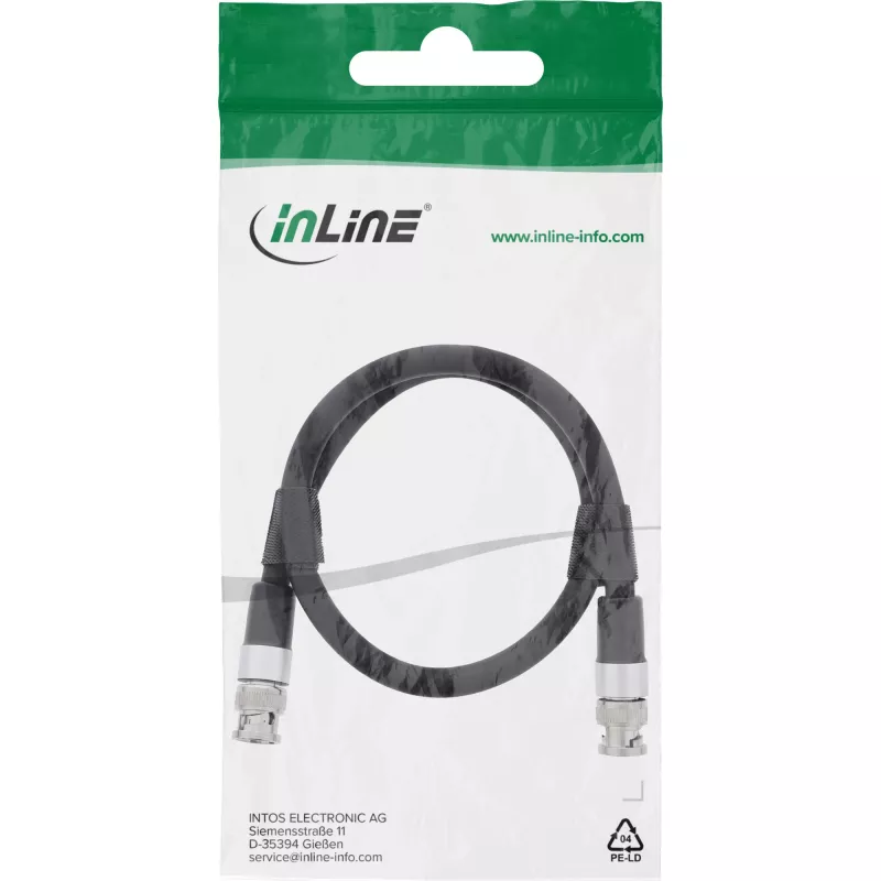 InLine BNC video kabelis, 12G-SDI, 4K60Hz, 75 Ohm, 0,5 m, 10855S