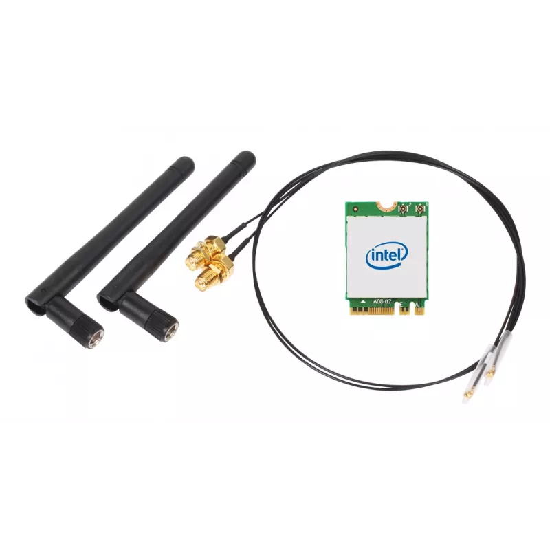 SHUTTLE WLN-M22 WLAN komplekts — Intel AX210 M.2 Wi‑Fi 6E (Trīsjoslu 2,4/5/6 GHz) ar Bluetooth 5.2 un 2x2 ārējām antenām