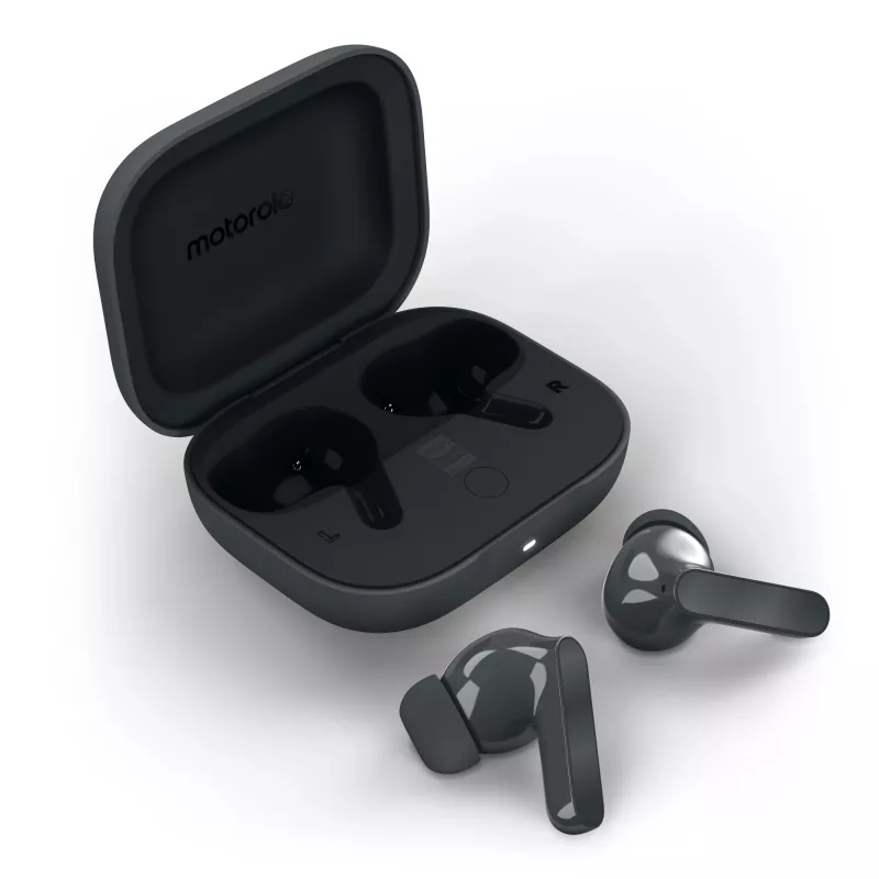 Austiņas MOTOROLA Moto Buds Bass TWS Bluetooth ievietojamās zvaniem un mūzikai, melnas, 51 g