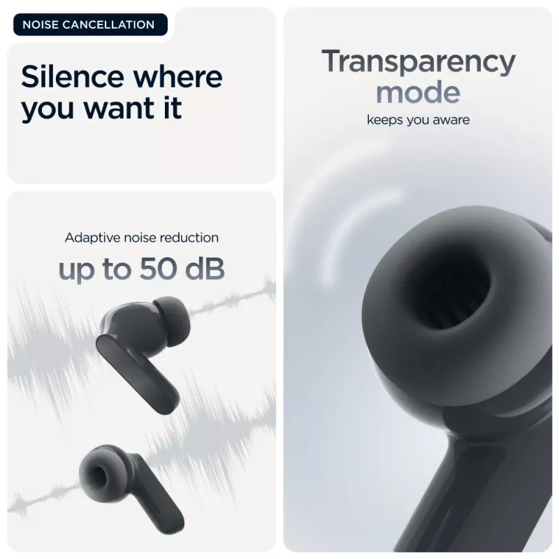 Austiņas MOTOROLA Moto Buds Bass TWS Bluetooth ievietojamās zvaniem un mūzikai, melnas, 51 g