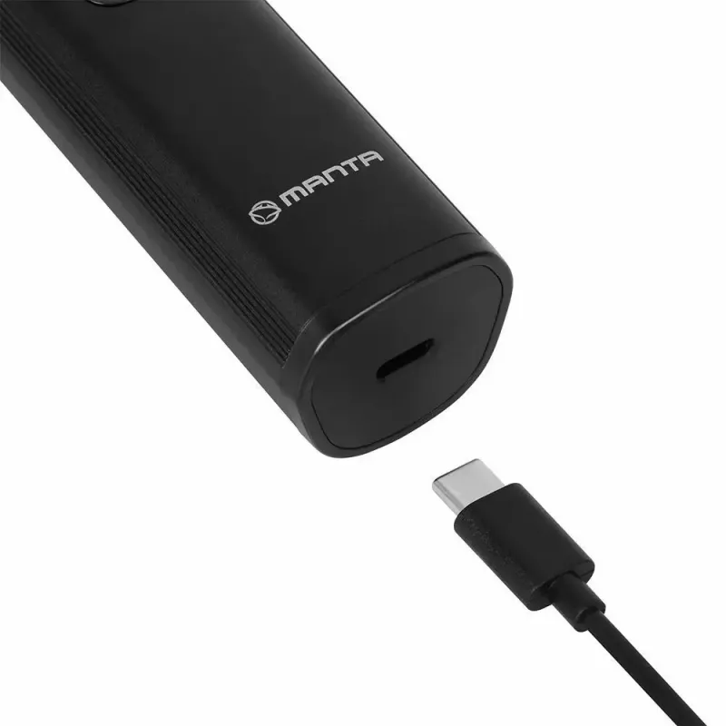 Bezvadu uzlādējamais matu trimeris MANTA HT-01BK — USB-C, IPX7 ūdensizturīgs, 90 min baterija, 6 + 4 magnētiski uzgaļi