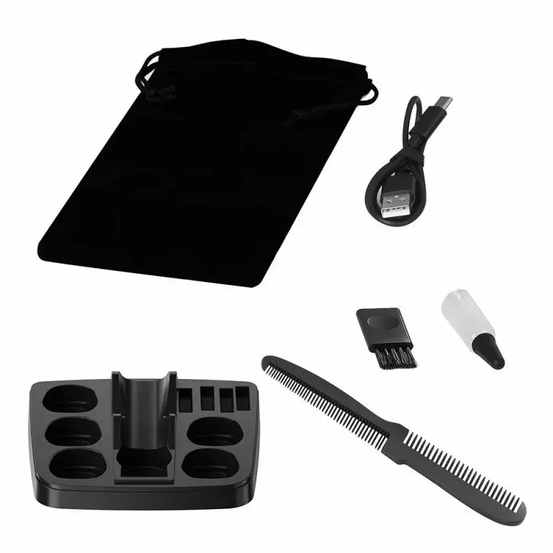 Bezvadu uzlādējamais matu trimeris MANTA HT-01BK — USB-C, IPX7 ūdensizturīgs, 90 min baterija, 6 + 4 magnētiski uzgaļi