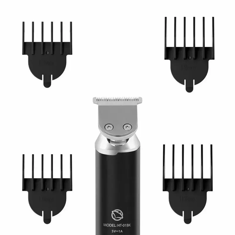 Bezvadu uzlādējamais matu trimeris MANTA HT-01BK — USB-C, IPX7 ūdensizturīgs, 90 min baterija, 6 + 4 magnētiski uzgaļi