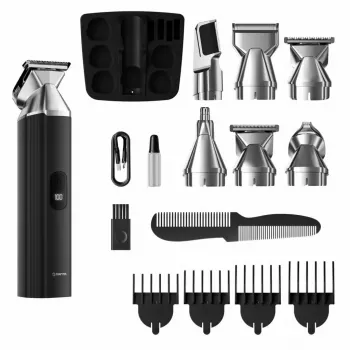 Bezvadu uzlādējamais matu trimeris MANTA HT-01BK — USB-C, IPX7 ūdensizturīgs, 90 min baterija, 6 + 4 magnētiski uzgaļi