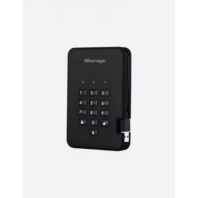 iStorage diskAshur2 256-bitu 1 TB USB 3.2 drošs šifrēts cietvielu disks - melns IS-DA2-256-SSD-1TB-B