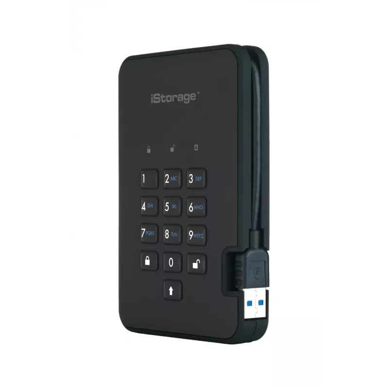 iStorage diskAshur2 256-bitu 1 TB USB 3.2 drošs šifrēts cietvielu disks - melns IS-DA2-256-SSD-1TB-B
