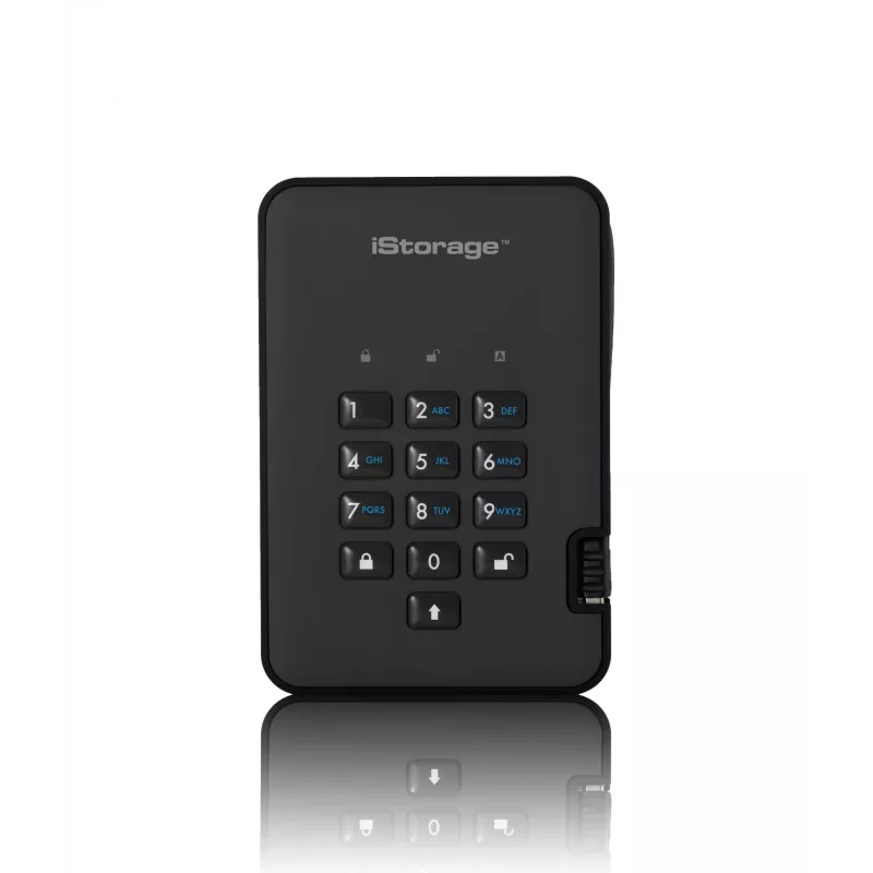iStorage diskAshur2 256-bitu 1 TB USB 3.2 drošs šifrēts cietvielu disks - melns IS-DA2-256-SSD-1TB-B