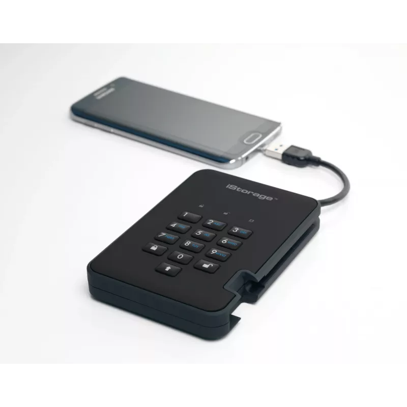 iStorage diskAshur2 256-bitu 1 TB USB 3.2 drošs šifrēts cietvielu disks - melns IS-DA2-256-SSD-1TB-B