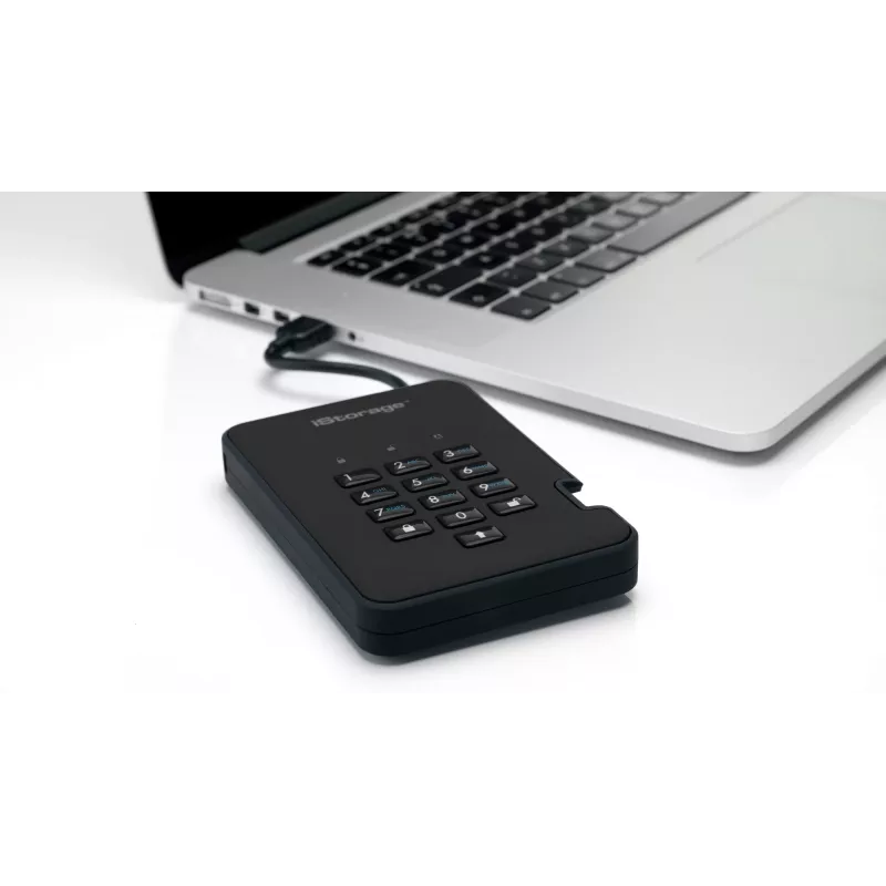 iStorage diskAshur2 256-bitu 1 TB USB 3.2 drošs šifrēts cietvielu disks - melns IS-DA2-256-SSD-1TB-B