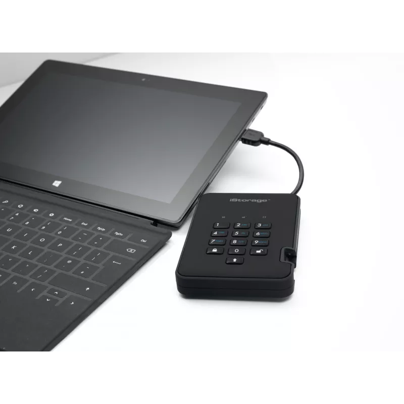 iStorage diskAshur2 256-bitu 1 TB USB 3.2 drošs šifrēts cietvielu disks - melns IS-DA2-256-SSD-1TB-B