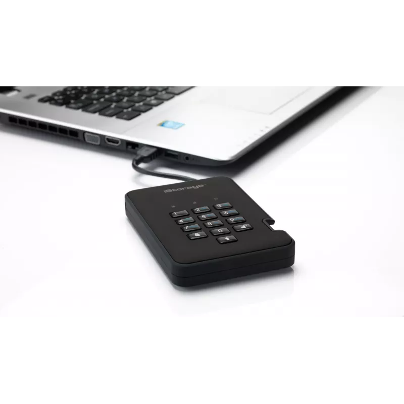 iStorage diskAshur2 256-bitu 1 TB USB 3.2 drošs šifrēts cietvielu disks - melns IS-DA2-256-SSD-1TB-B