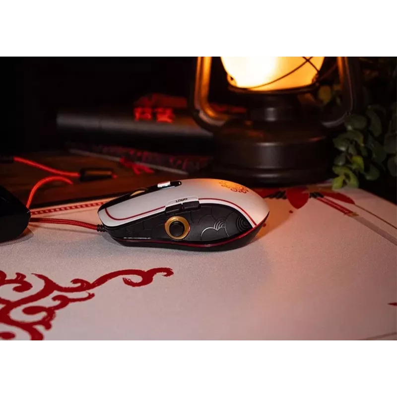 Lexip X Ubisoft - Assassin's Creed - Shadows pele, labās rokas, optiskā, USB Type-A, 12000 DPI, melna, zelta, sarkana, balta