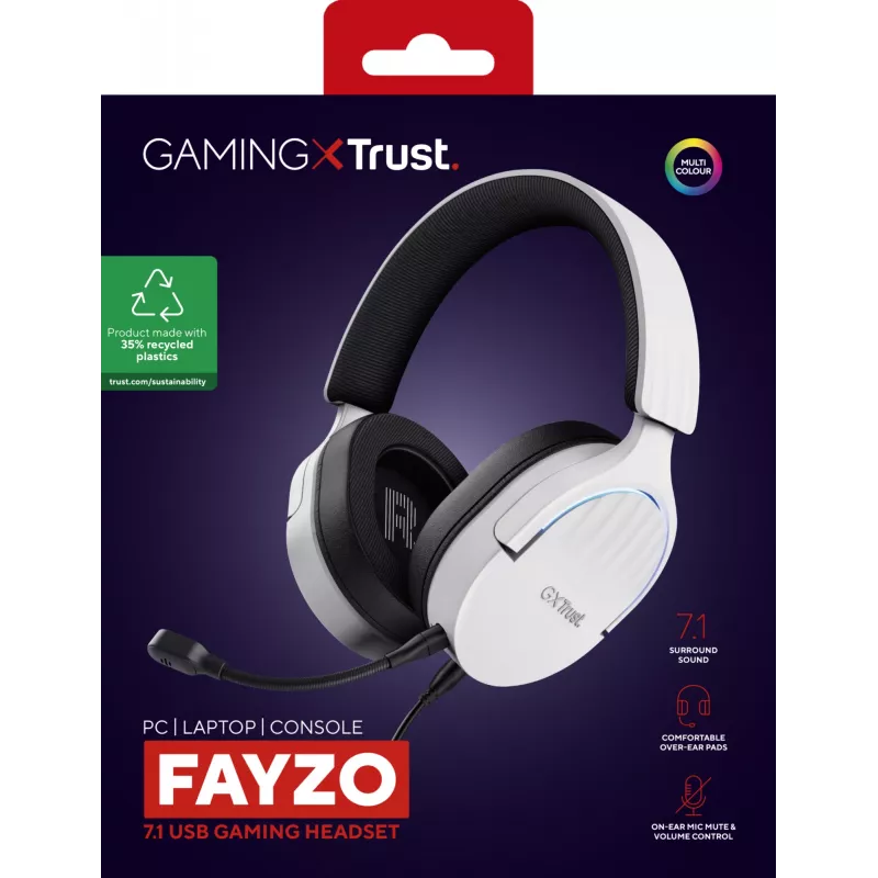 Trust GXT 490 FAYZO austiņas ar vadu, galvas saiti, motocikliem, USB A tips, melnā un baltā krāsā