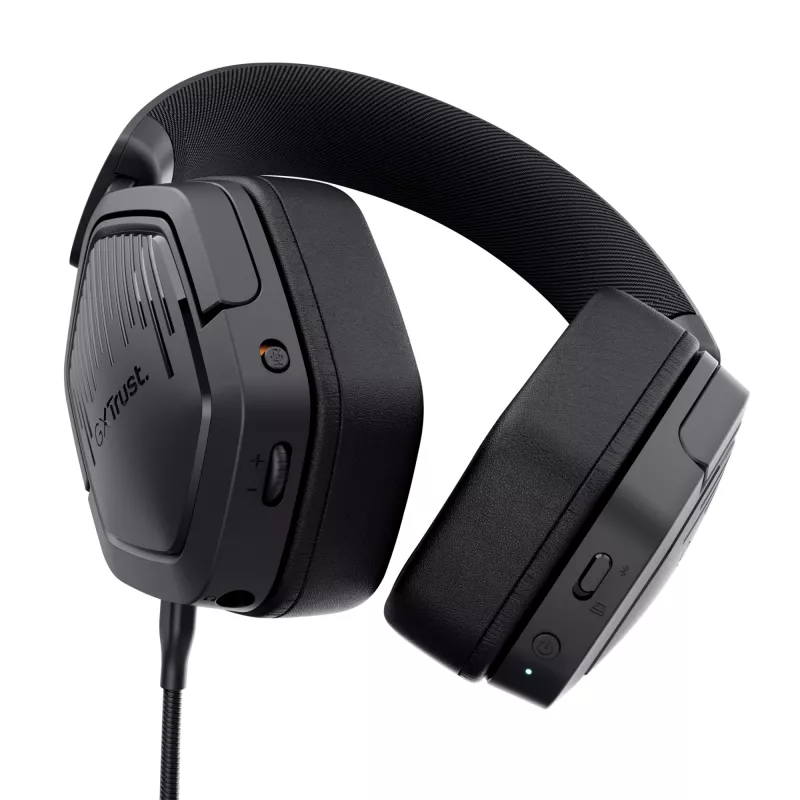 Trust GXT 493 Carus austiņas, vadu un bezvadu, galvas stīpa, ķiveres tipa, spēlēm, USB Type-C / USB Type-A, Bluetooth, melnas