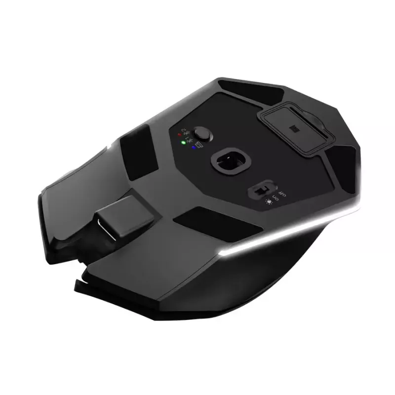 Spēļu pele TRUST GXT 122 Felox+ — labās rokas, optiska, RF Wireless + Bluetooth, 10000 DPI, 7 pogas, vairāku krāsu LED, melna