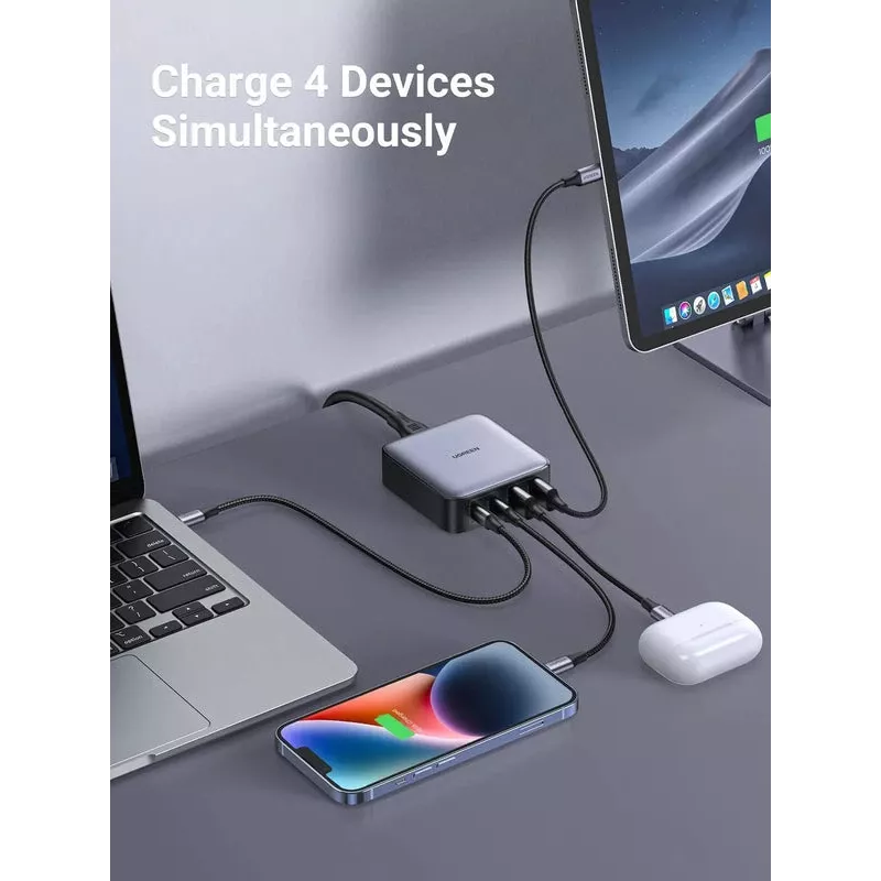 Ugreen Nexode 65 W galda ātrās uzlādes lādētājs, 2x USB-A + 2x USB-C (90747)