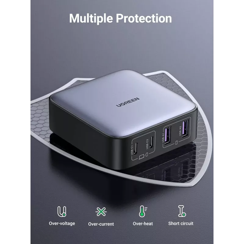 Ugreen Nexode 65 W galda ātrās uzlādes lādētājs, 2x USB-A + 2x USB-C (90747)