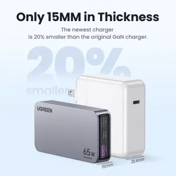 Iekštelpu lādētājs UGREEN Nexode Pro 65W GaN ceļojumu lādētājs