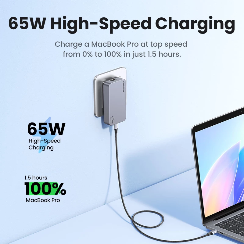 Iekštelpu lādētājs UGREEN Nexode Pro 65W GaN ceļojumu lādētājs