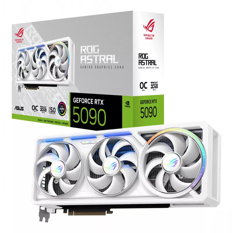 Grafikas karte ASUS ROG Astral GeForce RTX 5090, 32 GB GDDR7, 512-bit, PCIe 5.0, 3 ventilatori, balta
