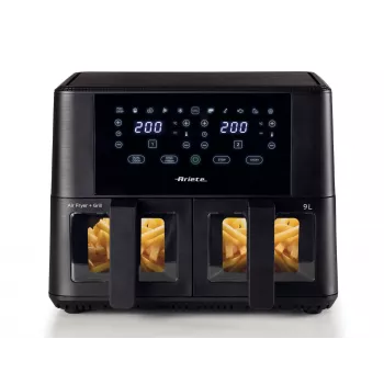Ariete 4631 Dubultā gaisa friteris 9L, 2400W, kopējā ietilpība 9L, 11 programmas, daudzfunkcionāls, līdz 3,6 kg cepta ēdiena, temperatūra līdz 200°C, dubultais grozs, melns
