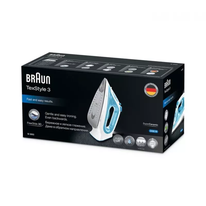 Braun TexStyle 3 tvaika gludeklis SI 3053 zils keramikas zole 2400 W