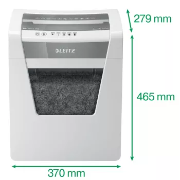 Leitz IQ Office papīra smalcinātājs, drošības līmenis P5, mikro griezuma smalcināšana, 22,3 cm, 2 x 15 mm, 23 l, 250 loksnes, 55 dB