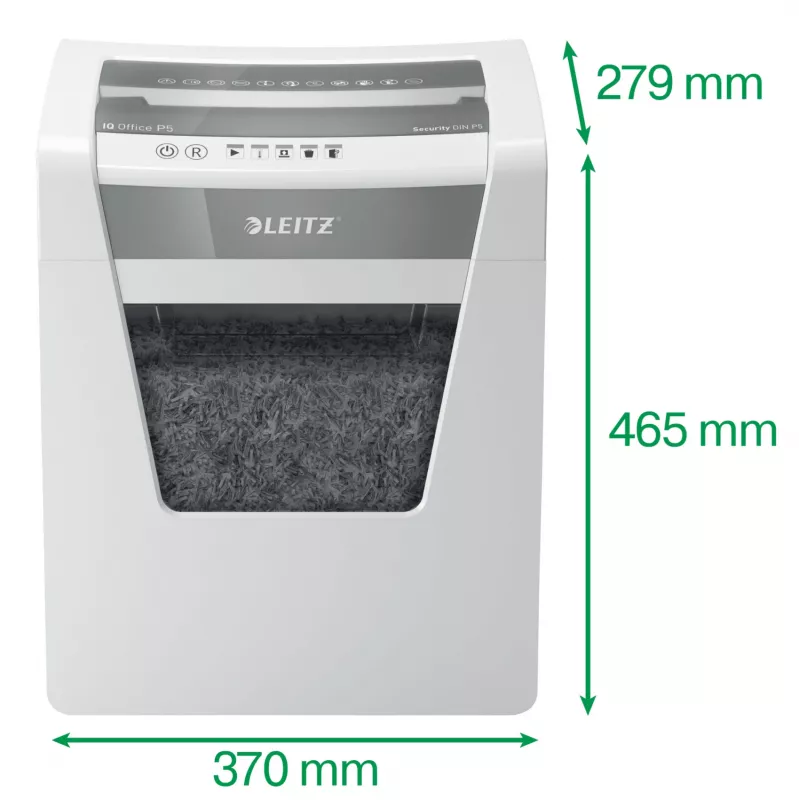 Leitz IQ Office papīra smalcinātājs, drošības līmenis P5, mikro griezuma smalcināšana, 22,3 cm, 2 x 15 mm, 23 l, 250 loksnes, 55 dB