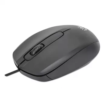 Manhattan Comfort II USB vadu pele, melna, 1000 dpi, USB-A, optiska, piemērota abām rokām, pārnēsājama/kompakta, trīs pogas ar ritināšanas ritenīti, trīs gadu garantija