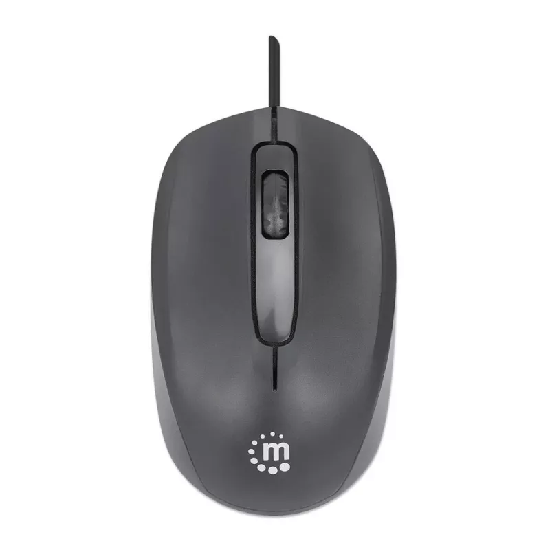 Manhattan Comfort II USB vadu pele, melna, 1000 dpi, USB-A, optiska, piemērota abām rokām, pārnēsājama/kompakta, trīs pogas ar ritināšanas ritenīti, trīs gadu garantija