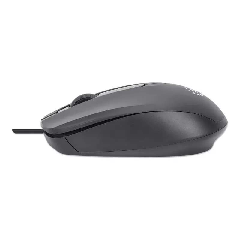 Manhattan Comfort II USB vadu pele, melna, 1000 dpi, USB-A, optiska, piemērota abām rokām, pārnēsājama/kompakta, trīs pogas ar ritināšanas ritenīti, trīs gadu garantija