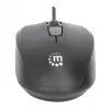 Manhattan Comfort II USB vadu pele, melna, 1000 dpi, USB-A, optiska, piemērota abām rokām, pārnēsājama/kompakta, trīs pogas ar ritināšanas ritenīti, trīs gadu garantija