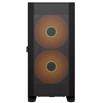 PC Midi Tower korpuss Cougar Airface FLO ARGB, melns — atbalsta 2x180mm priekšā, 1x120mm aizmugurē, 2.5/3.5 collu diskdziņi, 240×480×509 mm