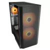 PC Midi Tower korpuss Cougar Airface FLO ARGB, melns — atbalsta 2x180mm priekšā, 1x120mm aizmugurē, 2.5/3.5 collu diskdziņi, 240×480×509 mm