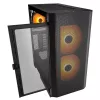 PC Midi Tower korpuss Cougar Airface FLO ARGB, melns — atbalsta 2x180mm priekšā, 1x120mm aizmugurē, 2.5/3.5 collu diskdziņi, 240×480×509 mm