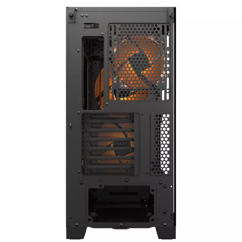 PC Midi Tower korpuss Cougar Airface FLO ARGB, melns — atbalsta 2x180mm priekšā, 1x120mm aizmugurē, 2.5/3.5 collu diskdziņi, 240×480×509 mm