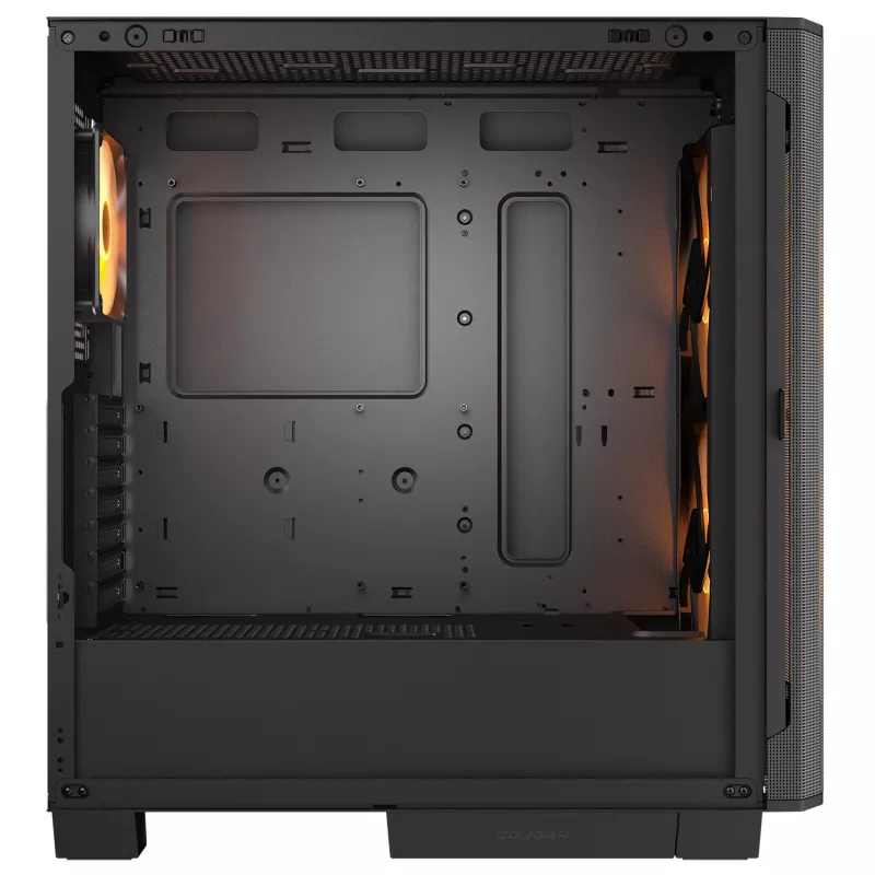 PC Midi Tower korpuss Cougar Airface FLO ARGB, melns — atbalsta 2x180mm priekšā, 1x120mm aizmugurē, 2.5/3.5 collu diskdziņi, 240×480×509 mm
