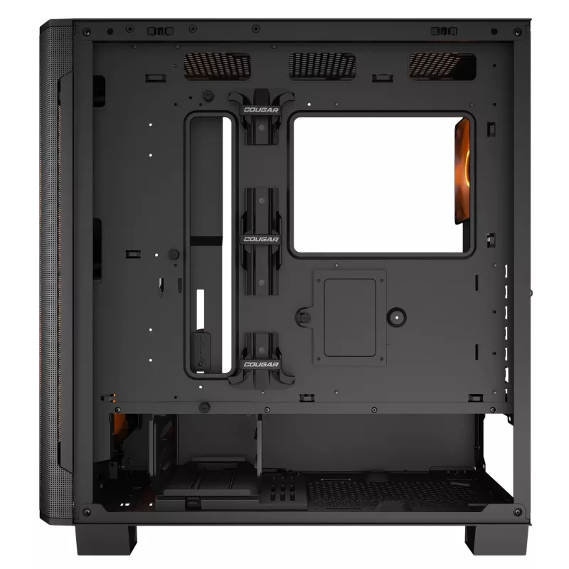 PC Midi Tower korpuss Cougar Airface FLO ARGB, melns — atbalsta 2x180mm priekšā, 1x120mm aizmugurē, 2.5/3.5 collu diskdziņi, 240×480×509 mm