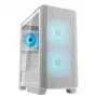 COUGAR PC Midi Tower korpuss Airface FLO ARGB balts — 2x180mm priekšā, 1x120mm aizmugurē, atbalsta 2,5 collu/3,5 collu HDD, 240×480×509 mm