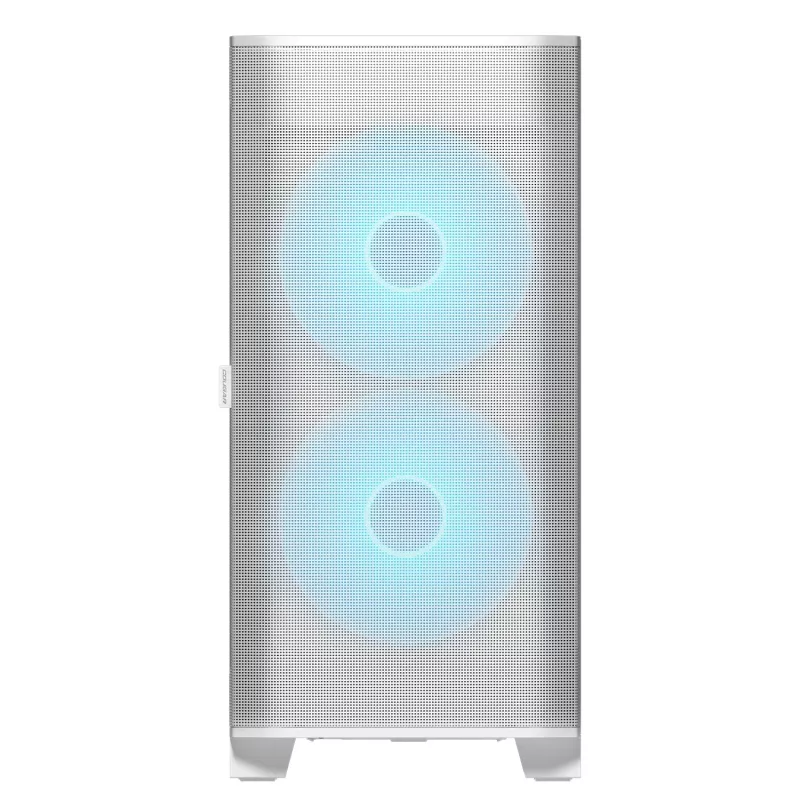 COUGAR PC Midi Tower korpuss Airface FLO ARGB balts — 2x180mm priekšā, 1x120mm aizmugurē, atbalsta 2,5 collu/3,5 collu HDD, 240×480×509 mm